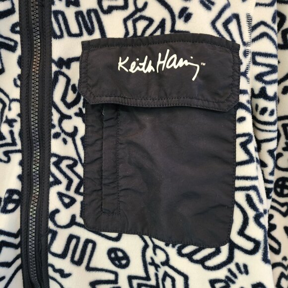Keith Haring x H&M Fleece Jacket White &Navy Doodle Unisex Adult M Urban Artsy - Picture 6 of 16